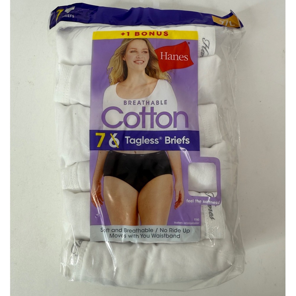 NEW Hanes Briefs Underwear Women's 7 Large White Cotton Tagless 7-Pack‎
